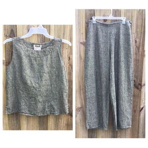 Flax 100% Linen Set Boxy Tank Top Straight Pant